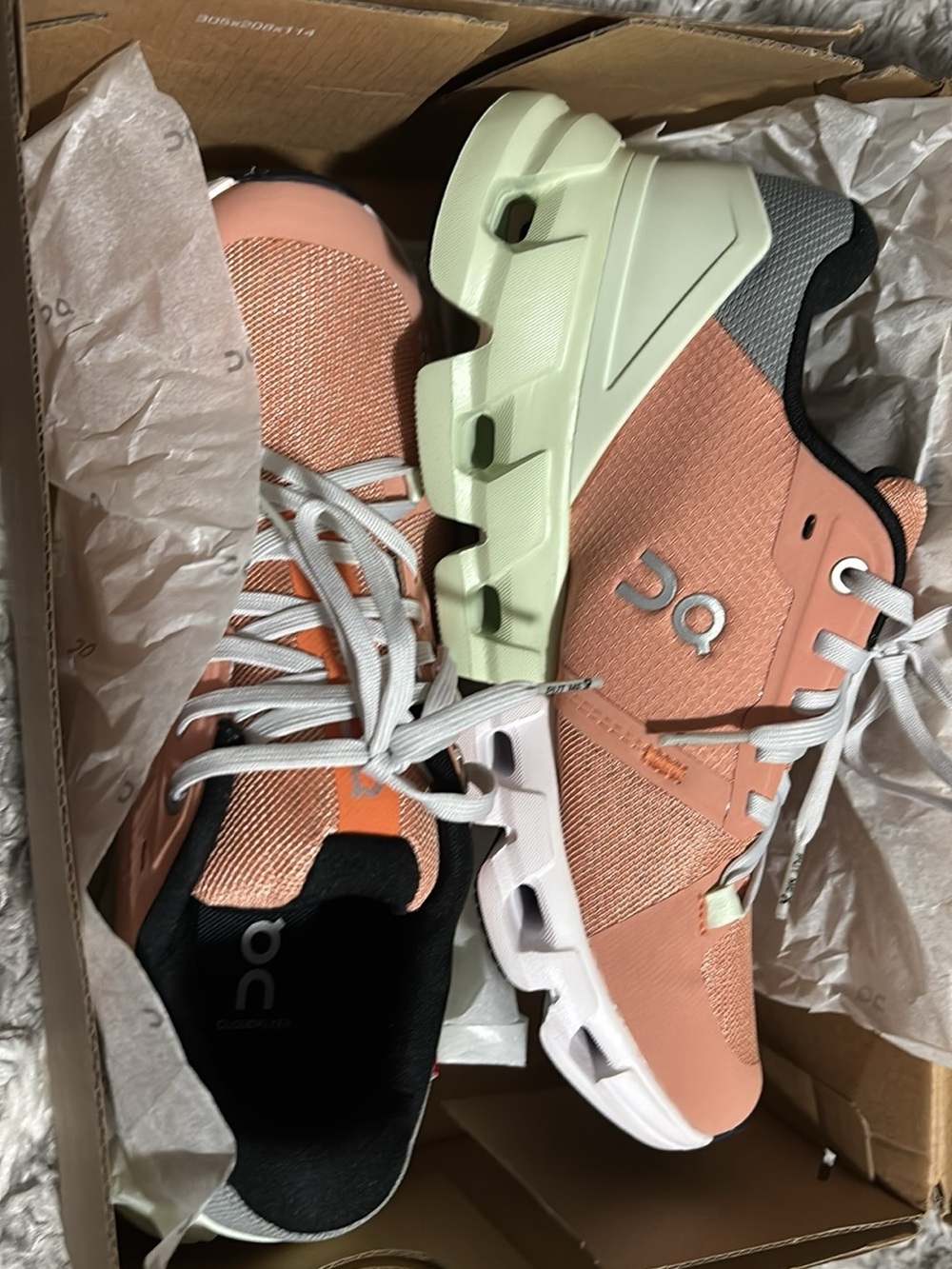 On Running Women's Coral Pink and Pale Green Cloudnova Sneakers